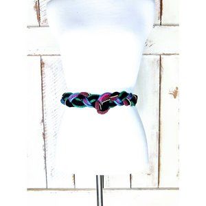 80s vintage black velvet rope chord braided stretch belt